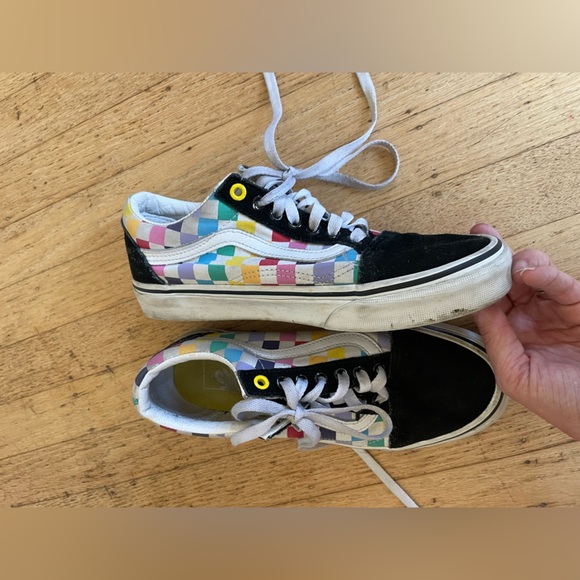 Rainbow check lace up vans with suede accents - Picture 4 of 9